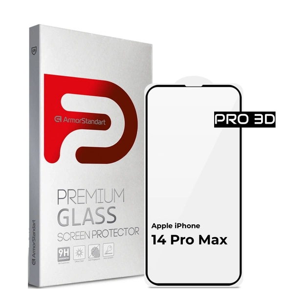 Стекло защитное Armorstandart Pro 3D Apple iPhone 14 Pro Max Black (ARM66356) - изображение 1