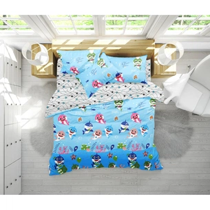 Постільна білизна MirSon Бязь 17-0521 Sharks blue Сімейний 160x220 (2200003656800) зображення 1