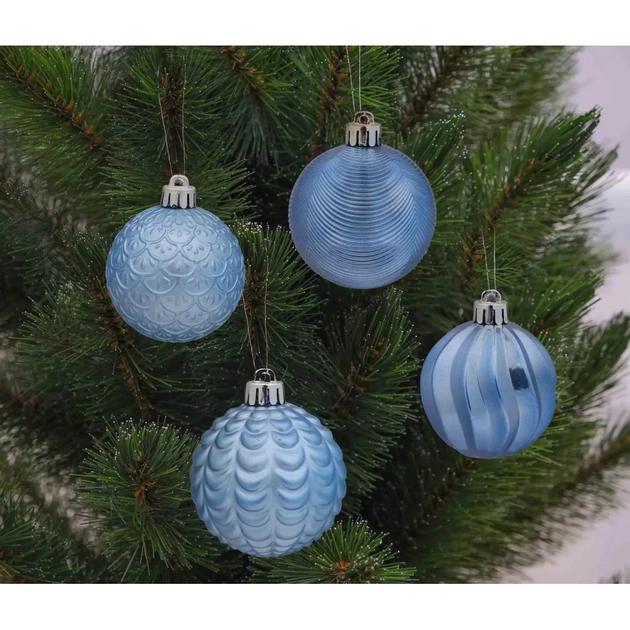 Ялинкова іграшка Chomik пластикові кульки, рельєфні і шишки 36 шт, 3,4,6 см, мікс блакитні (5900779832916_1) - picture 3