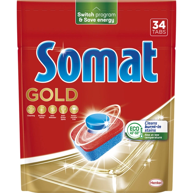 Таблетки для посудомийних машин Somat Gold 34 шт. (9000101577105/9000101808209) - изображение 1