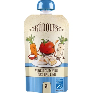 Дитяче пюре Rudolfs Овочі з рисом та атлантичною тріскою від 8 місяців 110 г (4751017942529) зображення 1