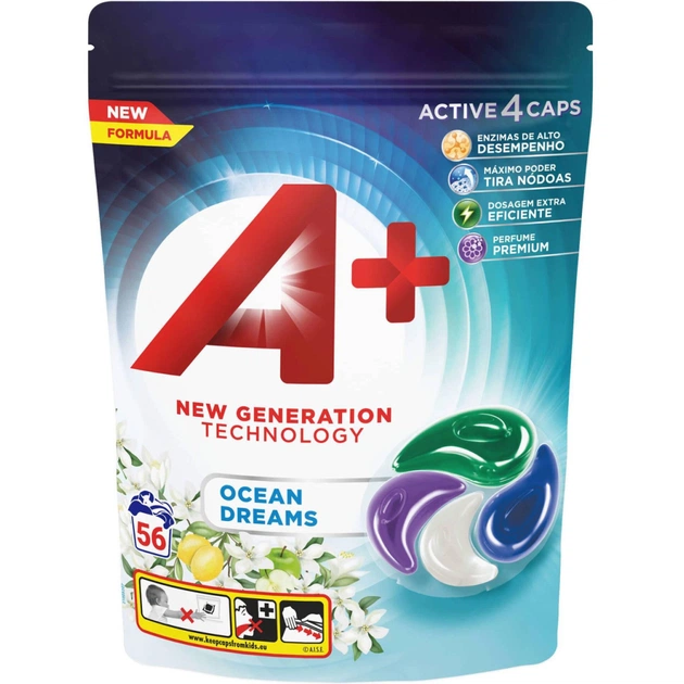 Капсули для прання A+ Ocean Dreams 4 в 1 Для всіх типів тканин 56 шт. (8435495836308) - зображення 1