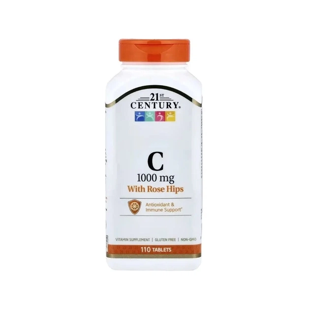 Вітамінно-мінеральний комплекс 21st Century Вітамін C з шипшиною, 1000 мг, Vitamin C with Rose Hips, 110 таблеток (CEN22383) - зображення 1