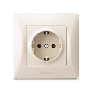 Розетка Videx BINERA 1ая із заземленням кремова (VF-BNSK1G-CR) зображення 1