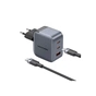 Зарядний пристрій Vention 2xUSB-C PD70W + 1xUSB QC3.0 22.5W GaN + cable USB-C to USB-C 1.0m black gray (TZ-FEXH0-EU) - зменшене зображення 2