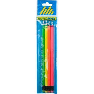 Олівець графітний Buromax HB, with eraser, NEON НВ, SET 4шт, assorted colors (BM.8520-4) зображення 1