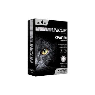 Краплі для тварин Unicum Premium від бліх та кліщів на холку для котів масою до 4 кг/3 шт (4820150201760) зображення 1