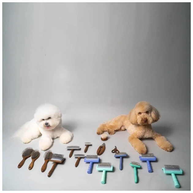 Гребінець для тварин Tauro Pro Line дерев'яна вигнута прямокутна, штифти 25 мм, фіолетова L (TPLB63652) - picture 4