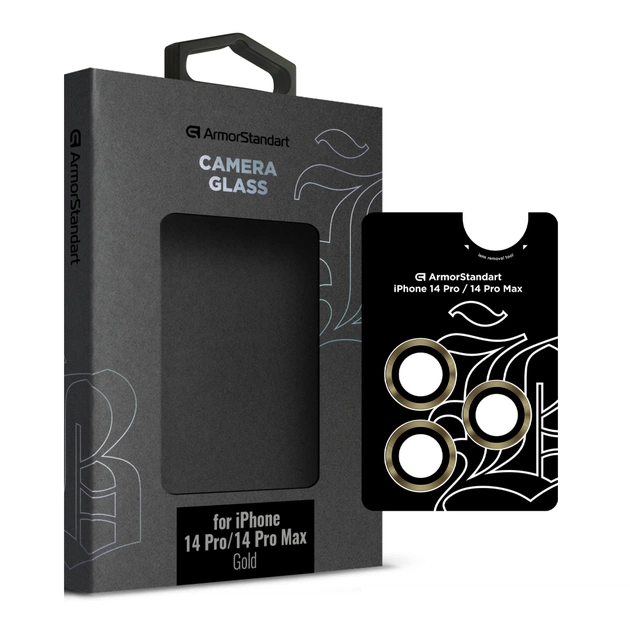Скло захисне Armorstandart Camera glass Supreme Black Icon iPhone 14 Pro/14 Pro Max Gold (ARM76598) - зображення 1
