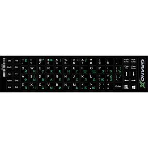 Наклейка на клавіатуру Grand-X 68 keys Cyrillic green, Latin white (GXDPGW) зображення 1