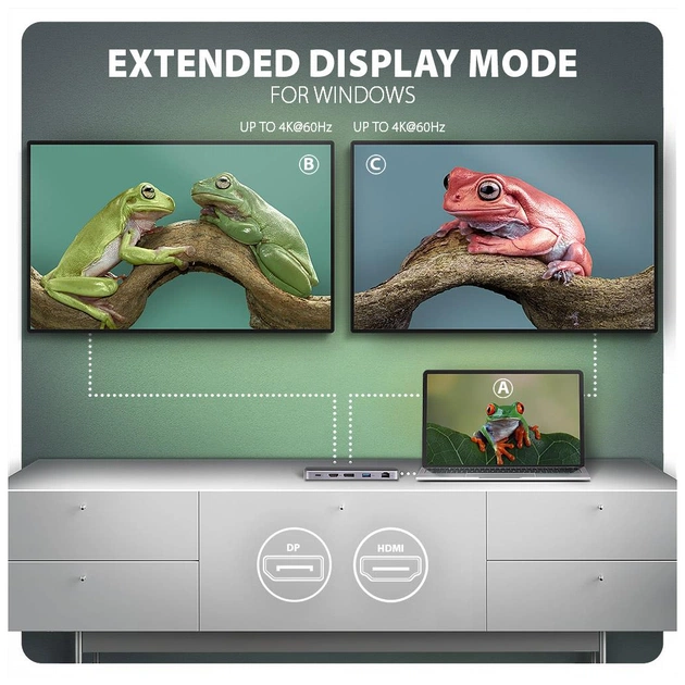 Концентратор AXAGON USB-C 12-in-1 HDMI + DisplayPort + RJ45 1000Mbps + PD100W aluminum gray (HMC-12GM2) - picture 10