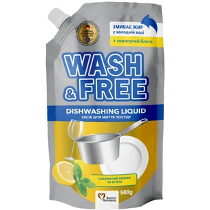 Засіб для ручного миття посуду Wash&Free Соковитий лимон та м'ята Дой-пак 500 г (4823128001317) зображення 1