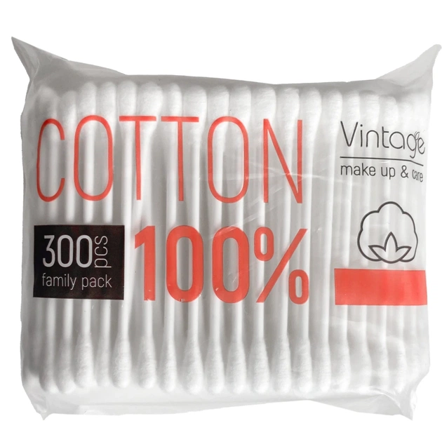 Ватні палички Vintage Cotton В поліетиленовій упаковці 300 шт. (4823098414605) - зображення 1