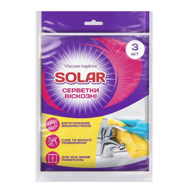 Серветки для прибирання Solar Household Віскозні 3 шт. (4820269930162) - picture 1
