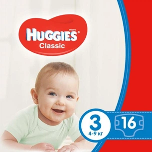 Підгузки Huggies Classic 3 (4-9 кг) Small 16 шт (5029053543086) зображення 1