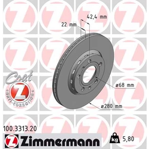 Гальмівний диск ZIMMERMANN 100.3313.20 зображення 1