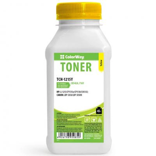 Тонер HP CLJ CP1215/1515 Yellow 45g ColorWay (TCH-1215Y) - изображение 1
