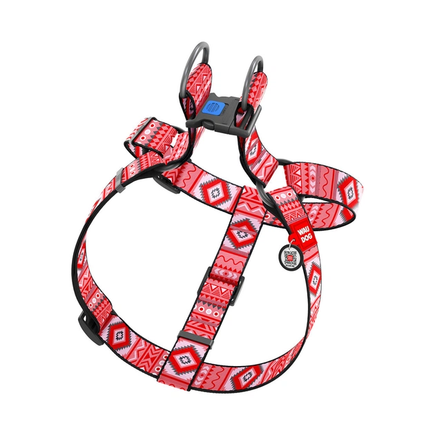 Шлея для собак WAUDOG Nylon з QR паспортом "Етно червоний" пластиковий фастекс XL (324-0133) - picture 2