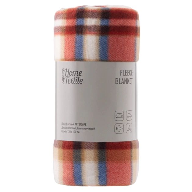 Плед Ardesto Fleece 100% поліестер, клітинка, біло-коричневий 130х160 см (ART0720PB) - picture 1