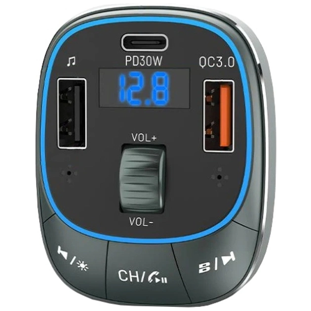 FM модулятор Vention PD 54W 3-Port USB (C+A+A) LED/USB Flash/Bluetooth, вольтметр (FFLB0) - picture 2