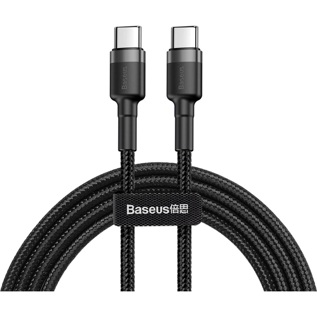 Дата кабель USB-C to USB-C 1.0m 3A 60W Cafule Black Baseus (CATKLF-GG1) - изображение 1