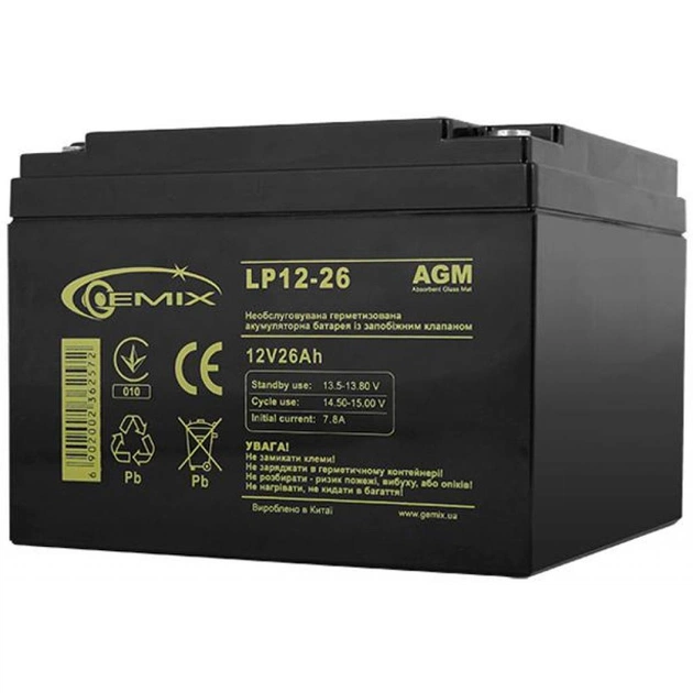Батарея до ДБЖ Gemix LP 12В 26Ач (LP12-26) - зображення 1