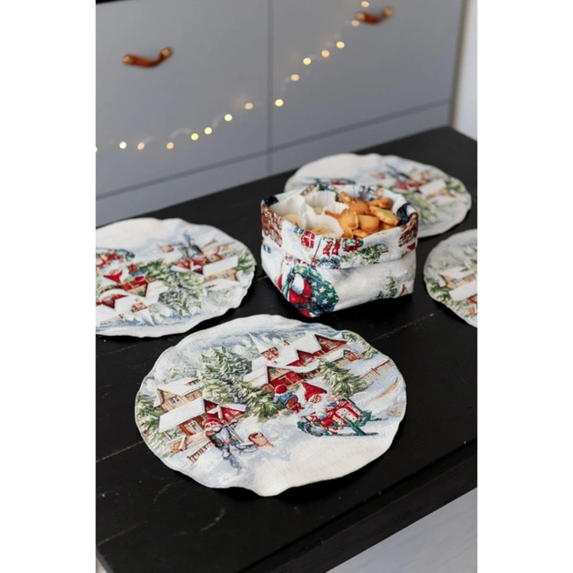 Серветка на стіл Прованс гобеленова з велюром Снігова зима D 35см (036442) - зображення 8