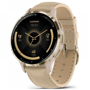 Смарт-годинник Garmin Venu 3S, Fr. Gray + Soft Gold, Leather, GPS (010-02785-55) зображення 1