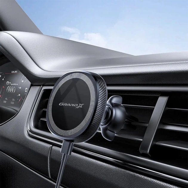 Універсальний автотримач Grand-X MT-15W MagSafe з зарядкою 15W (кріплення на дефлектор) (MT-15W) - picture 6