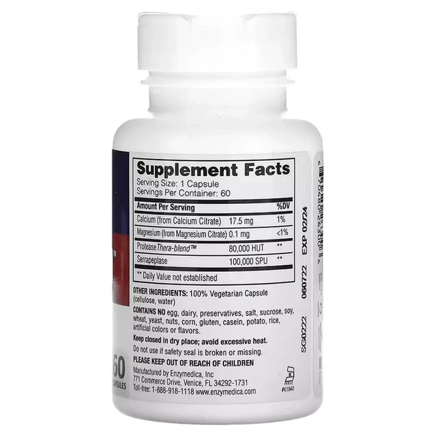 Пробіотики Enzymedica Серрапептаза, SerraGold, High Potency Serrapeptase, 60 капсул (ENZ-26300) - зображення 2