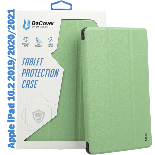Чехол для планшета BeCover Tri Fold Soft TPU mount Apple Pencil Apple iPad 10.2 2019/2020/2021 Green (708457) - изображение 1