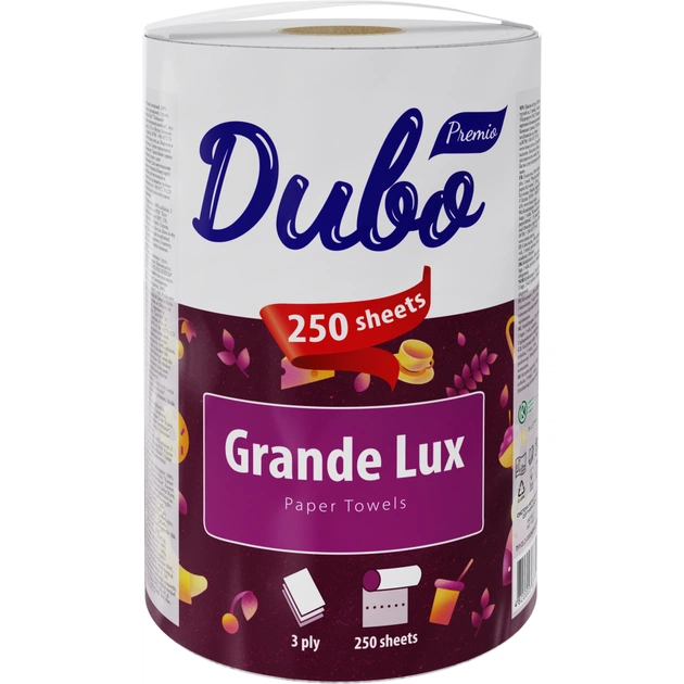 Бумажные полотенца Диво Premio Grande Lux 3 слоя 250 отрывов 1 рулон (4820003837597) - изображение 1