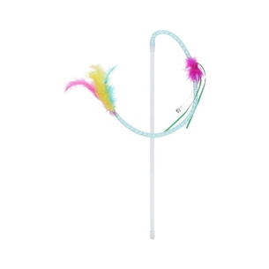 Іграшка для котів Hippie Pet Вудка з пір'ям на мотузці синя 40 см (HIPCW19014M) зображення 1