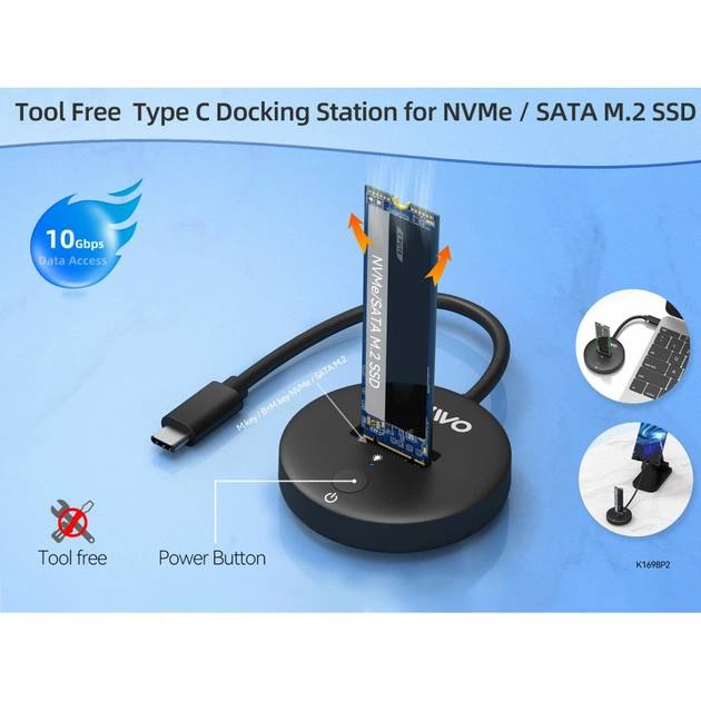 Док-станція для накопичувачів Maiwo M.2 NVMe/SATA SSD to USB3.2 Gen2 USB-C 10Gbps (K1698P2) - picture 5