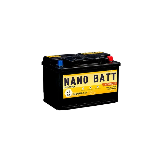 Аккумулятор автомобильный NANO BATT Econom - 75 +прав 640 А - изображение 1