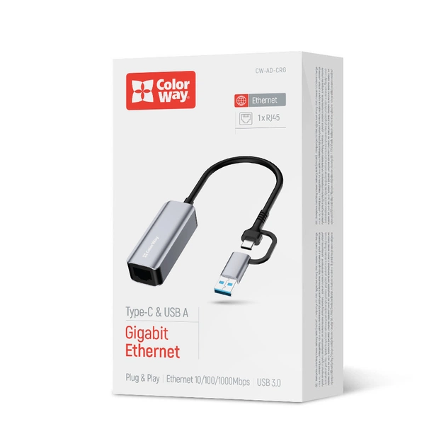 Адаптер USB-C + USB A to RJ45 Ethernet 1000Mbps ColorWay (CW-AD-CRG) - picture 5