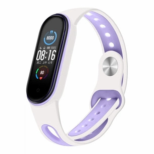 Ремінець до фітнес браслета BeCover Sport Style для Xiaomi Mi Smart Band 5 White-Purple (705175) зображення 1