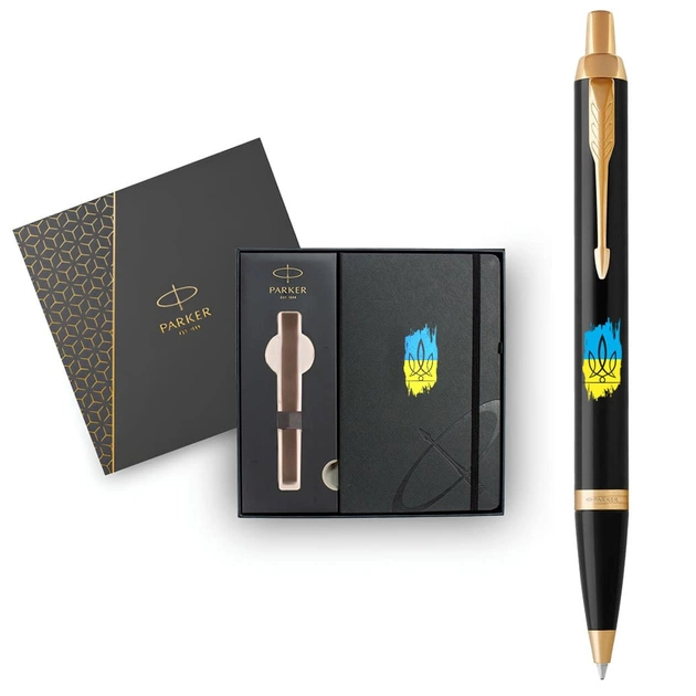 Ручка кулькова Parker IM 17 UKRAINE Black GT BP Тризуб фігурний на тлі прапора + блокнот+подар.упаковка GIFT24 (22032b24_T1026u) - picture 6