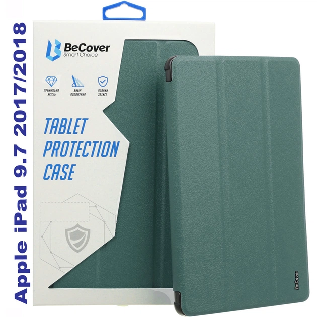 Чехол для планшета BeCover Tri Fold Soft TPU Silicone Apple iPad 9.7 2017/2018 A1822/A1823/A1893/A1954 Dark Green (711129) - изображение 1