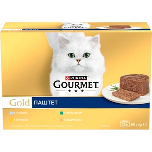 Паштет для котів Purina Gourmet Gold З тунцем, з куркою, з кроликом, з індичкою 85 гх12 шт (8445291106307) зображення 1