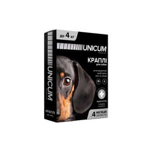Краплі для тварин Unicum Premium від бліх та кліщів на холку для собак масою до 4 кг/3 шт (4820150201784) зображення 1