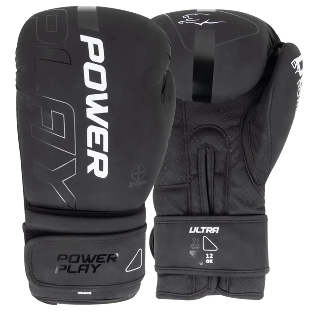 Боксерские перчатки PowerPlay 3024 Ultra Mat Chorno-Bili 12 untsiy (PP_3024_12oz_Bl/White) - изображение 1
