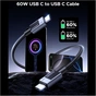Дата кабель USB-C to USB-C 0.5m PD60W 3A braided L524 gray Ugreen (55764) - уменьшенное изображение 4