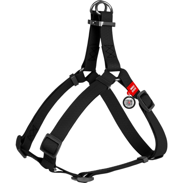 Шлея для собак WAUDOG Waterproof з QR-паспортом М Ш 20 мм Д 50-80 см чорна (27651) - изображение 1