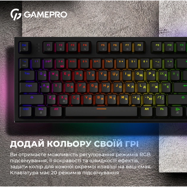 Клавіатура GamePro MK180B Hot-Swap Red Swich RGB USB UA Black (MK180B) - picture 10