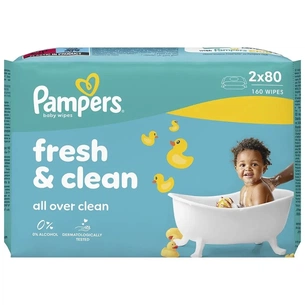 Дитячі вологі серветки Pampers Fresh Clean2x80 шт (160 шт) (8006530135269) зображення 1