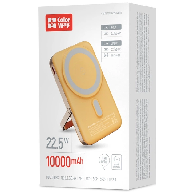 Батарея універсальна ColorWay 10 000 mAh PD/22.5W, 15W MagSafe & Watch Wireless Amber (CW-PB100LPA2Y-WPDD) - зображення 5