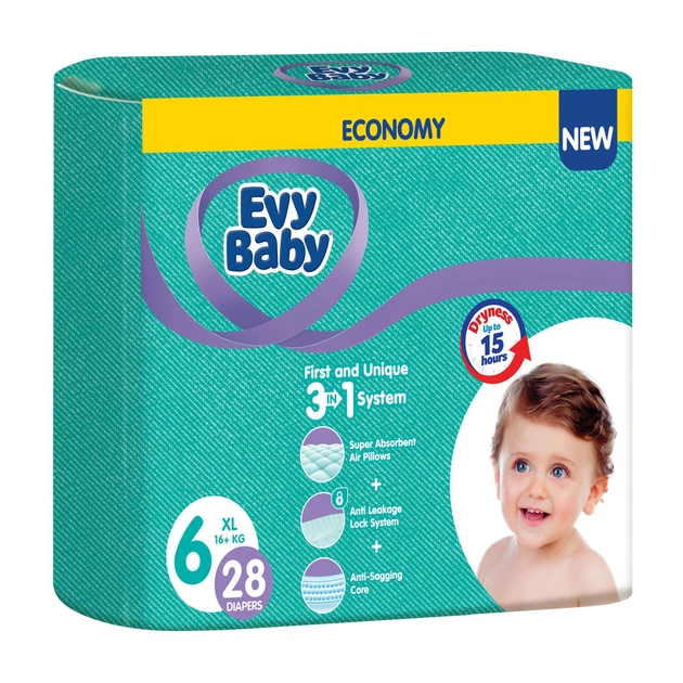 Підгузки Evy Baby XL Twin (16+ кг) 28 шт (8683881000233) - зображення 1