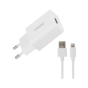 Зарядний пристрій Proda USB 2,4A + USB Lightning cable (PD-A43i-WHT) зображення 1