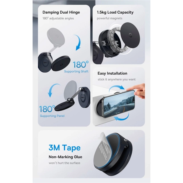 Універсальний автотримач Baseus MagPro Magnetic Foldable Phone Mount Cluster Black (B10564101121-00) - picture 8